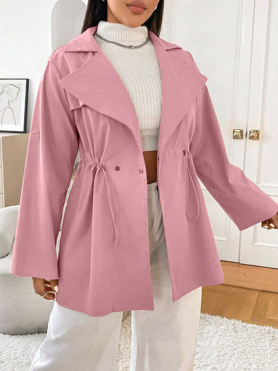 Women’s fashion lapel drawstring trench coat