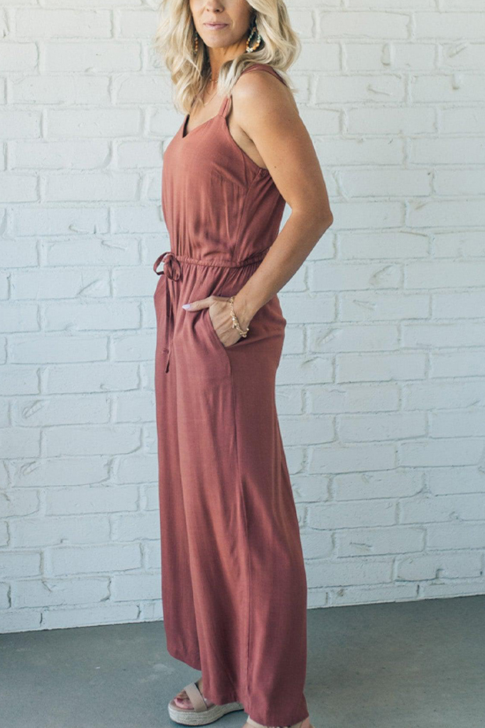 Wide Leg Drawstring Waist Jumpsuit