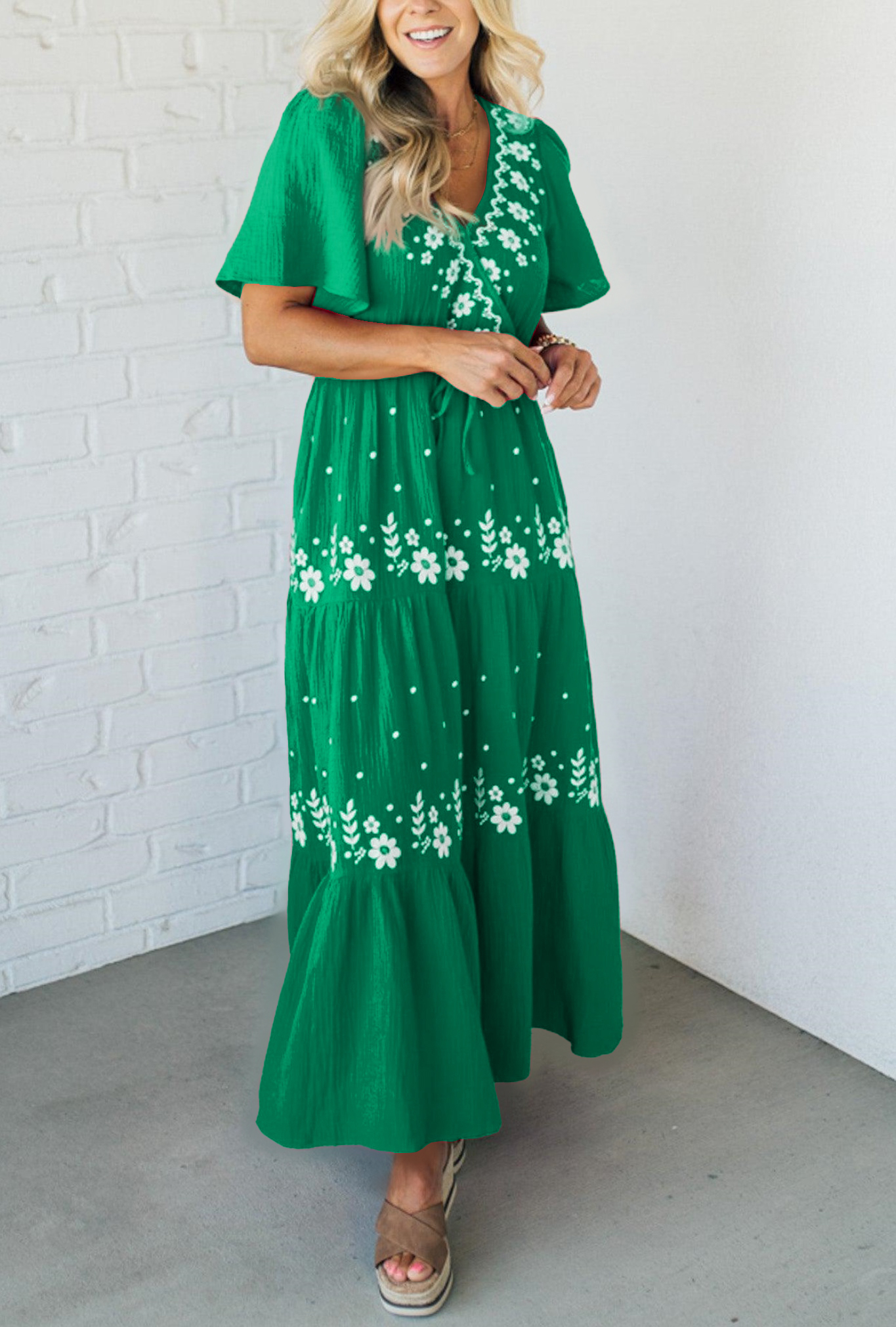 Women's V-Neck Boho Embroidered Maxi Dress (Buy 2 Free Shipping)