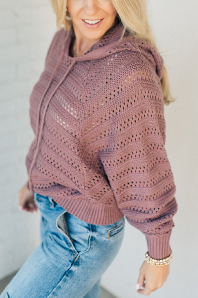 Posted Pointelle Hooded Sweater