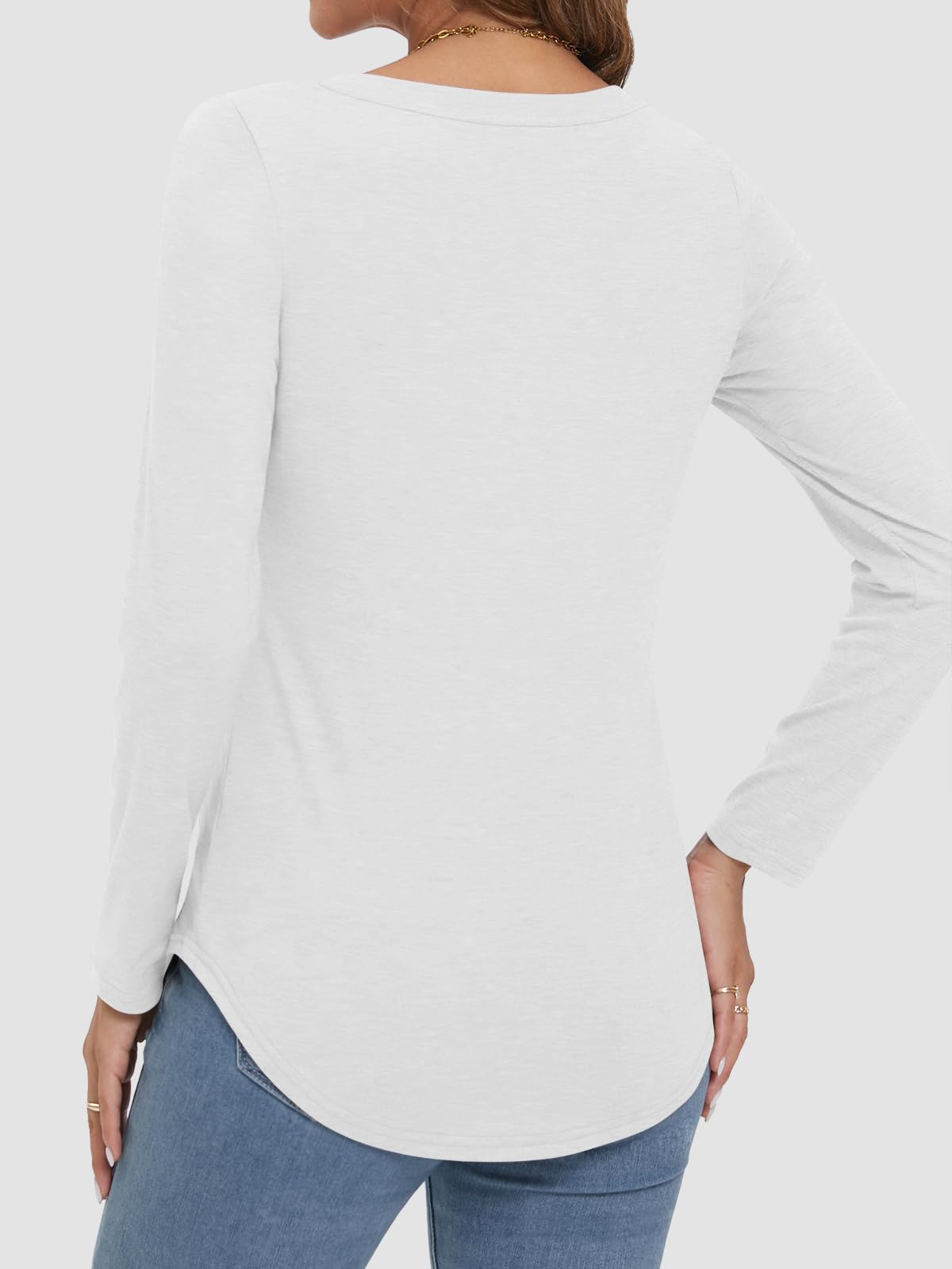 Women's V-neck Curved Hem Long Sleeve T-shirt