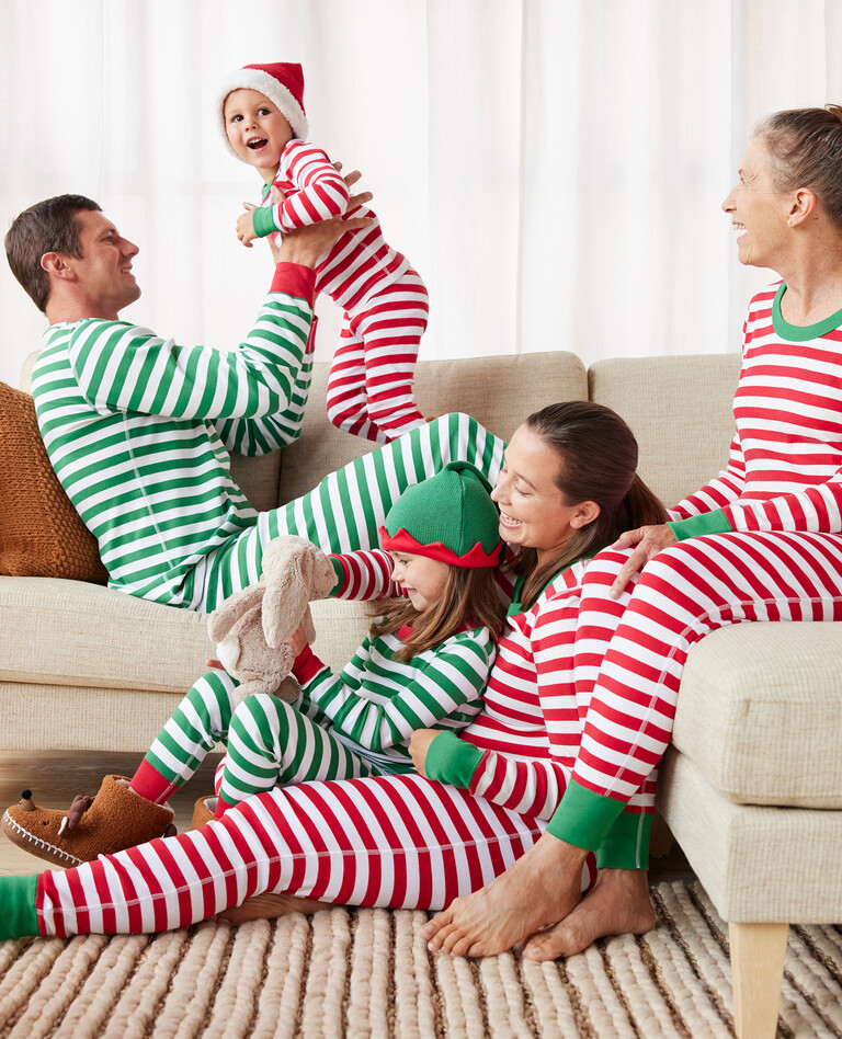 Red & Green Stripe Family Pajamas 2-piece Set-Pink Laura