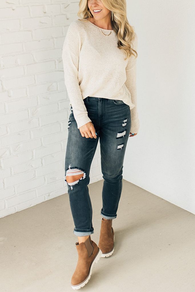 Loose Knit Ribbed Panel Sweater