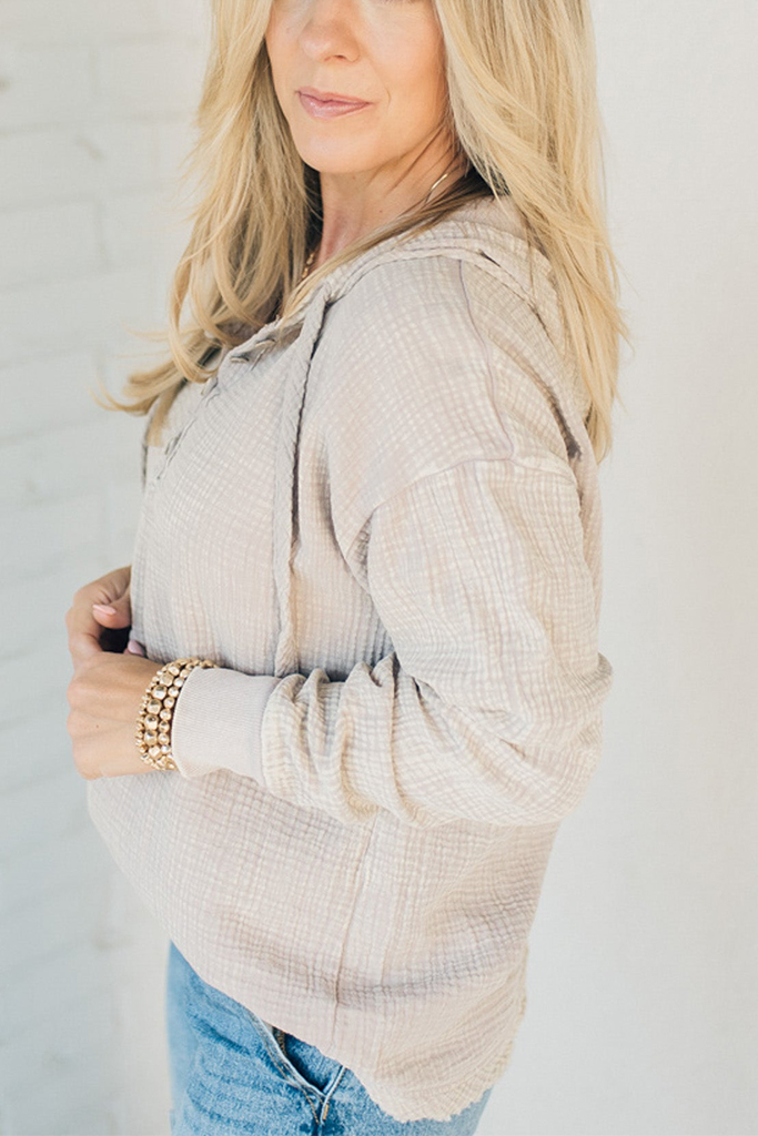 Hooded Henley Gauze Pullover