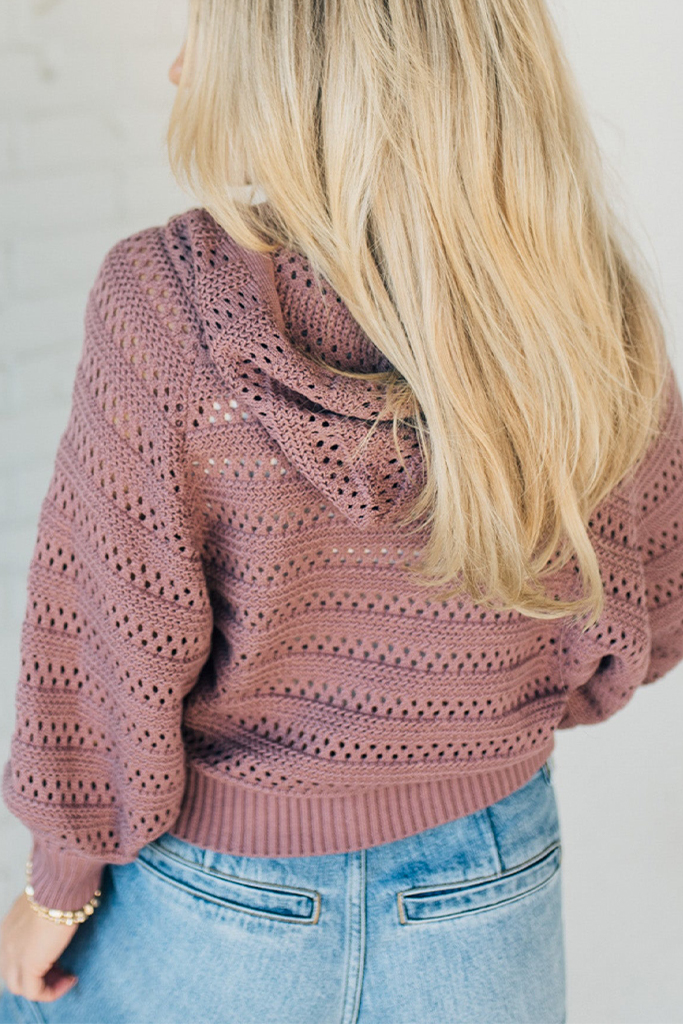 Posted Pointelle Hooded Sweater