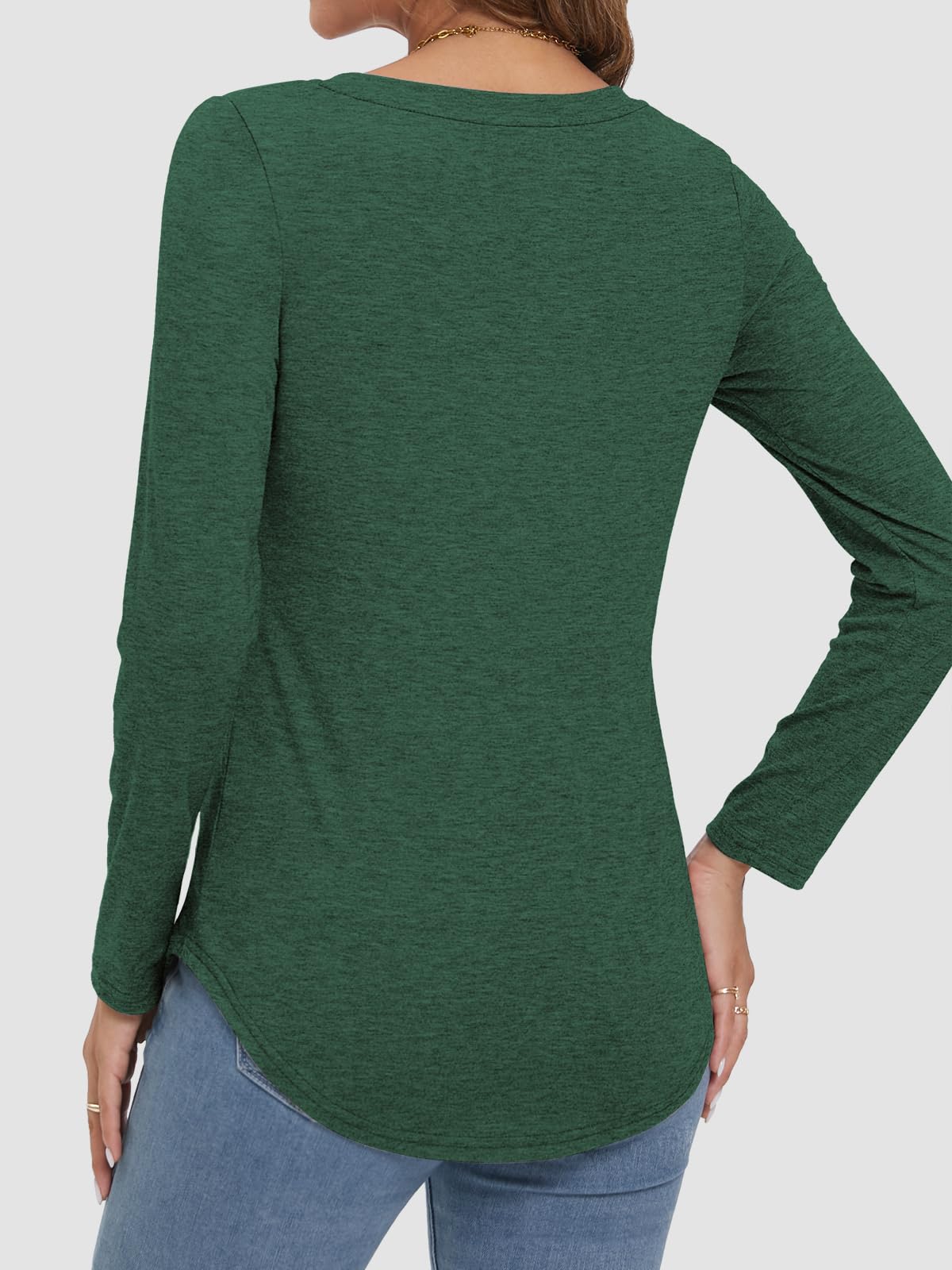 Women's V-neck Curved Hem Long Sleeve T-shirt