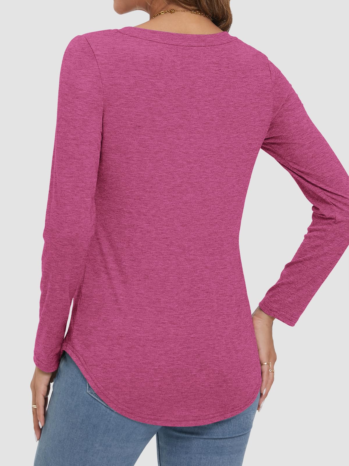 Women's V-neck Curved Hem Long Sleeve T-shirt