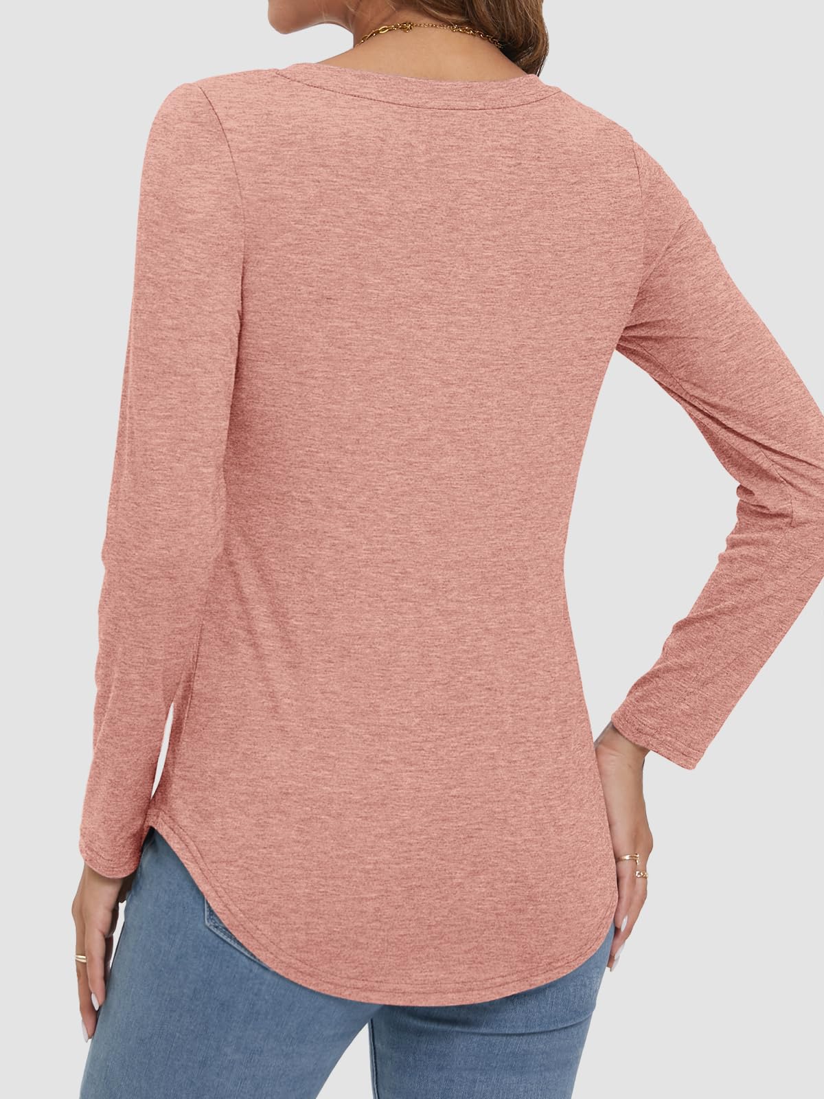 Women's V-neck Curved Hem Long Sleeve T-shirt