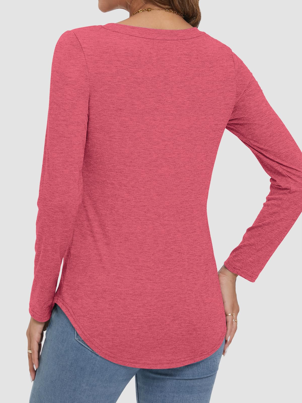 Women's V-neck Curved Hem Long Sleeve T-shirt