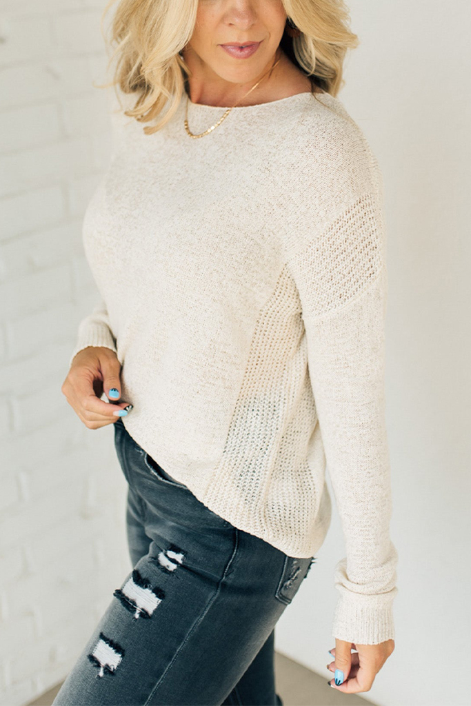 Loose Knit Ribbed Panel Sweater