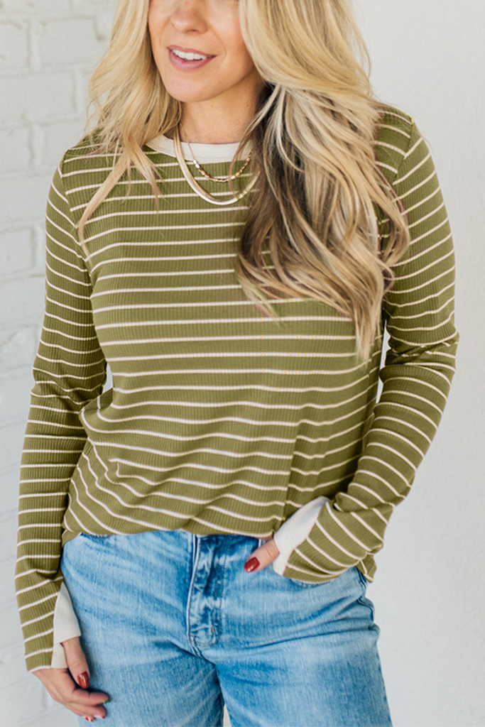 Thumbhole Ribbed + Striped Tee