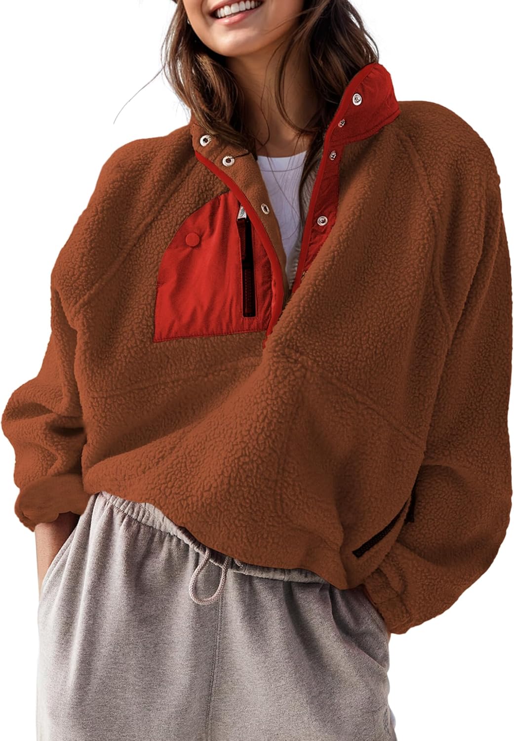 Women’s Fleece Pullover Jacket Cropped  Fuzzy Sherpa Jacket(BUY 2 FREE SHIPPING)