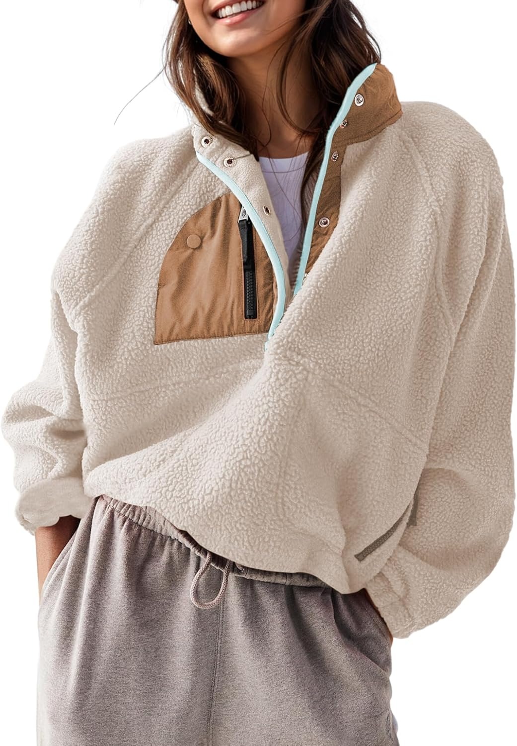Women’s Fleece Pullover Jacket Cropped  Fuzzy Sherpa Jacket(BUY 2 FREE SHIPPING)