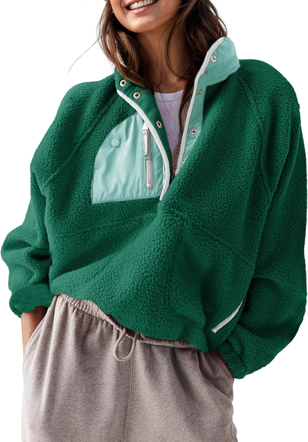Women’s Fleece Pullover Jacket Cropped  Fuzzy Sherpa Jacket(BUY 2 FREE SHIPPING)