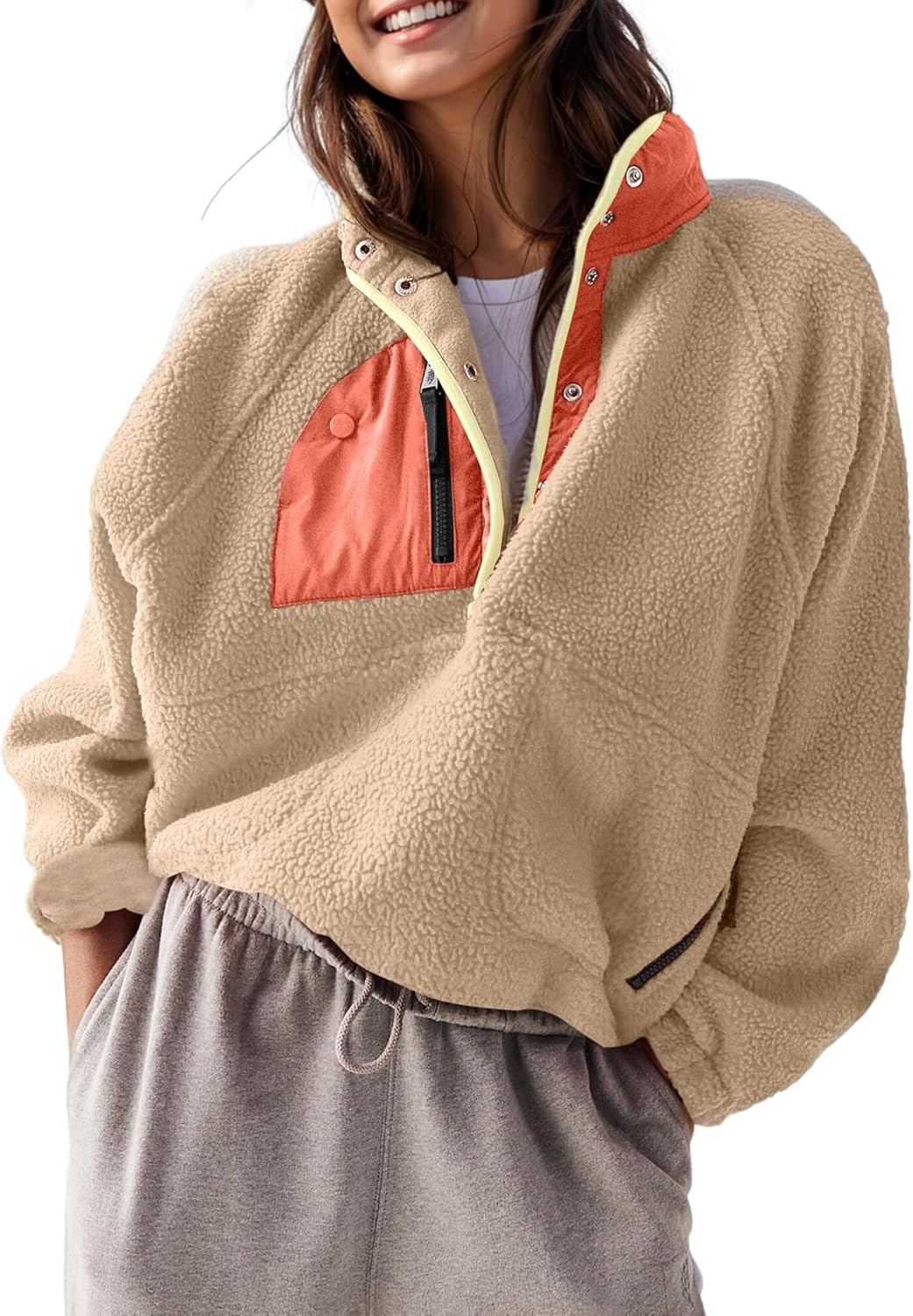 Women’s Fleece Pullover Jacket Cropped  Fuzzy Sherpa Jacket(BUY 2 FREE SHIPPING)