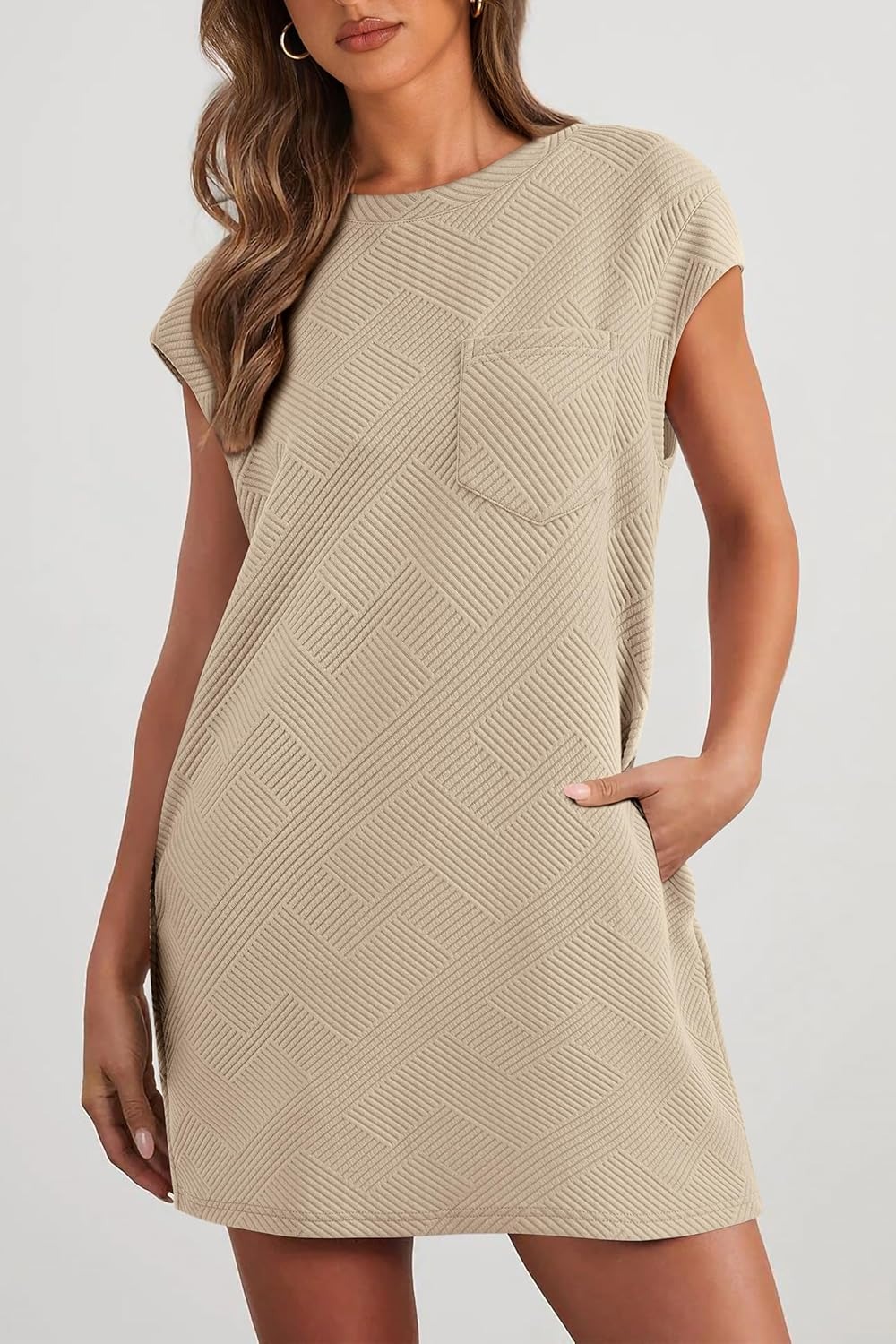 Women's Casual Textured T-Shirt Dress with Pockets(BUY 2 FREE SHIPPING)