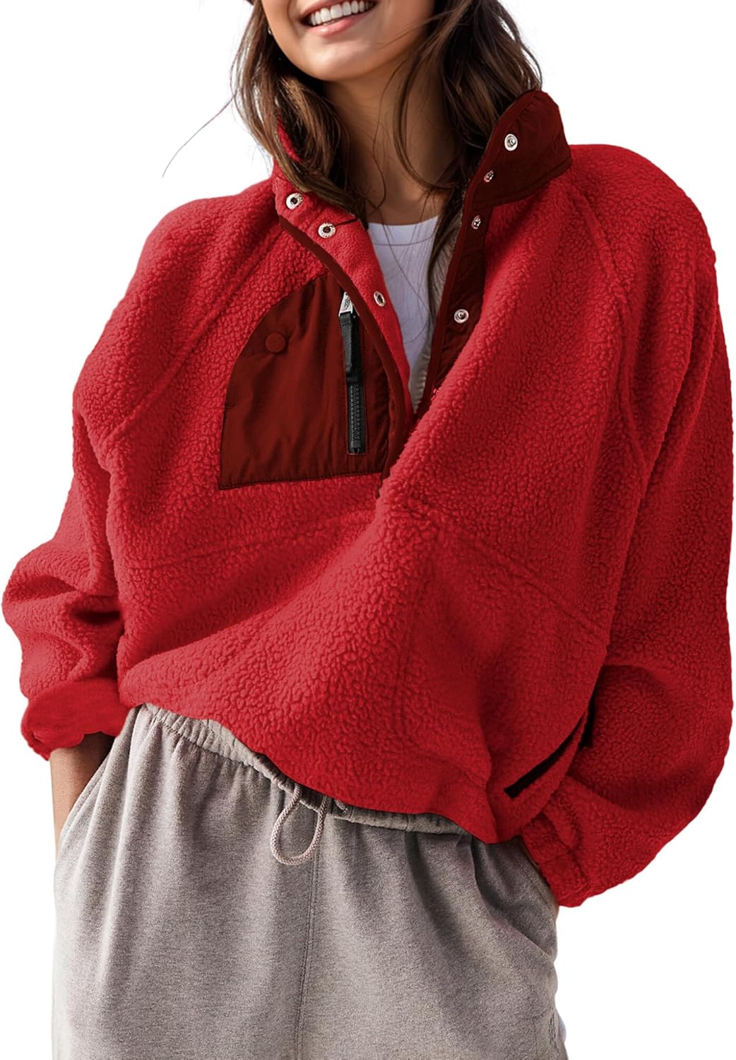 Women’s Fleece Pullover Jacket Cropped  Fuzzy Sherpa Jacket(BUY 2 FREE SHIPPING)