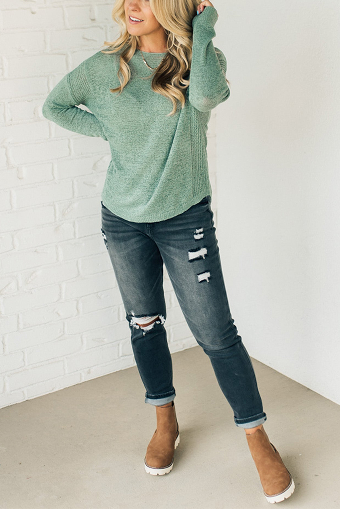 Loose Knit Ribbed Panel Sweater