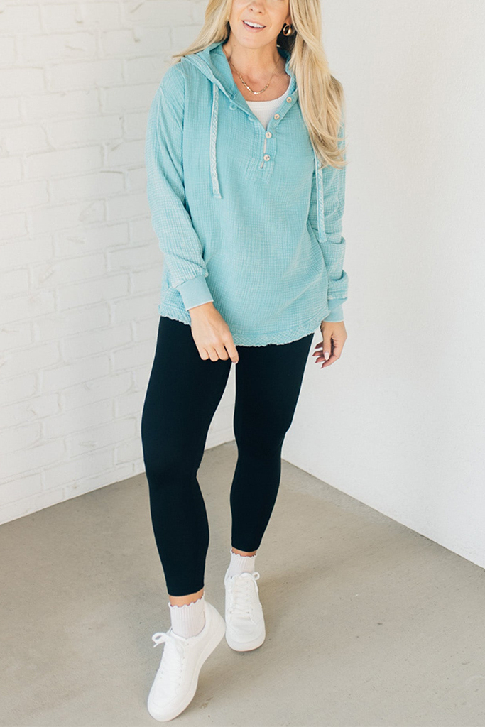 Hooded Henley Gauze Pullover