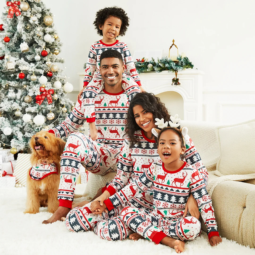 🎄Christmas All Over Reindeer Print Family Matching Long-sleeve Pajamas Sets