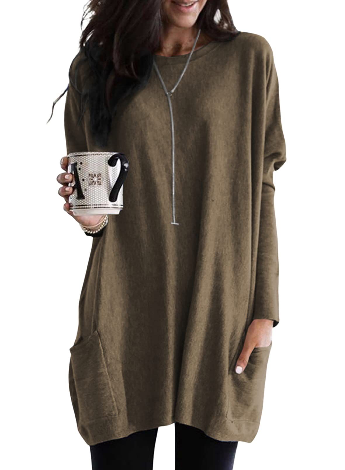 Women's Casual Long Sleeve Lightweight T-Shirt Top with Pockets