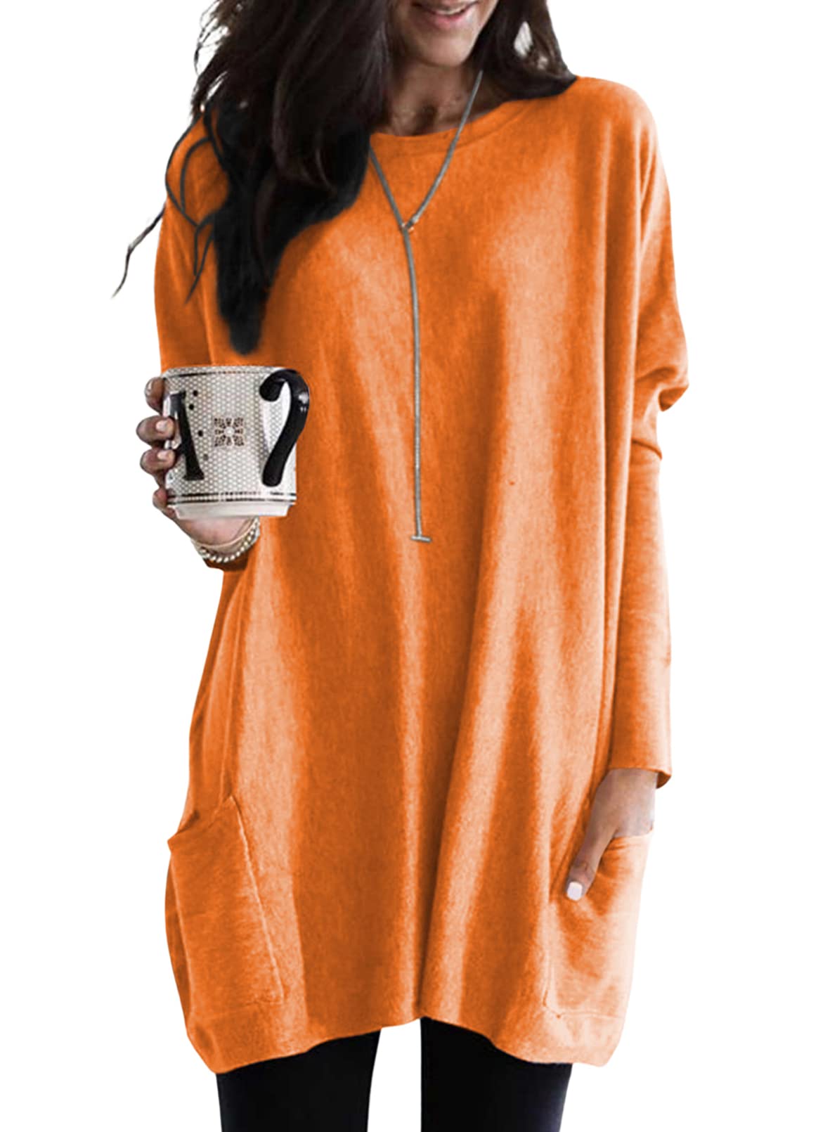 Women's Casual Long Sleeve Lightweight T-Shirt Top with Pockets