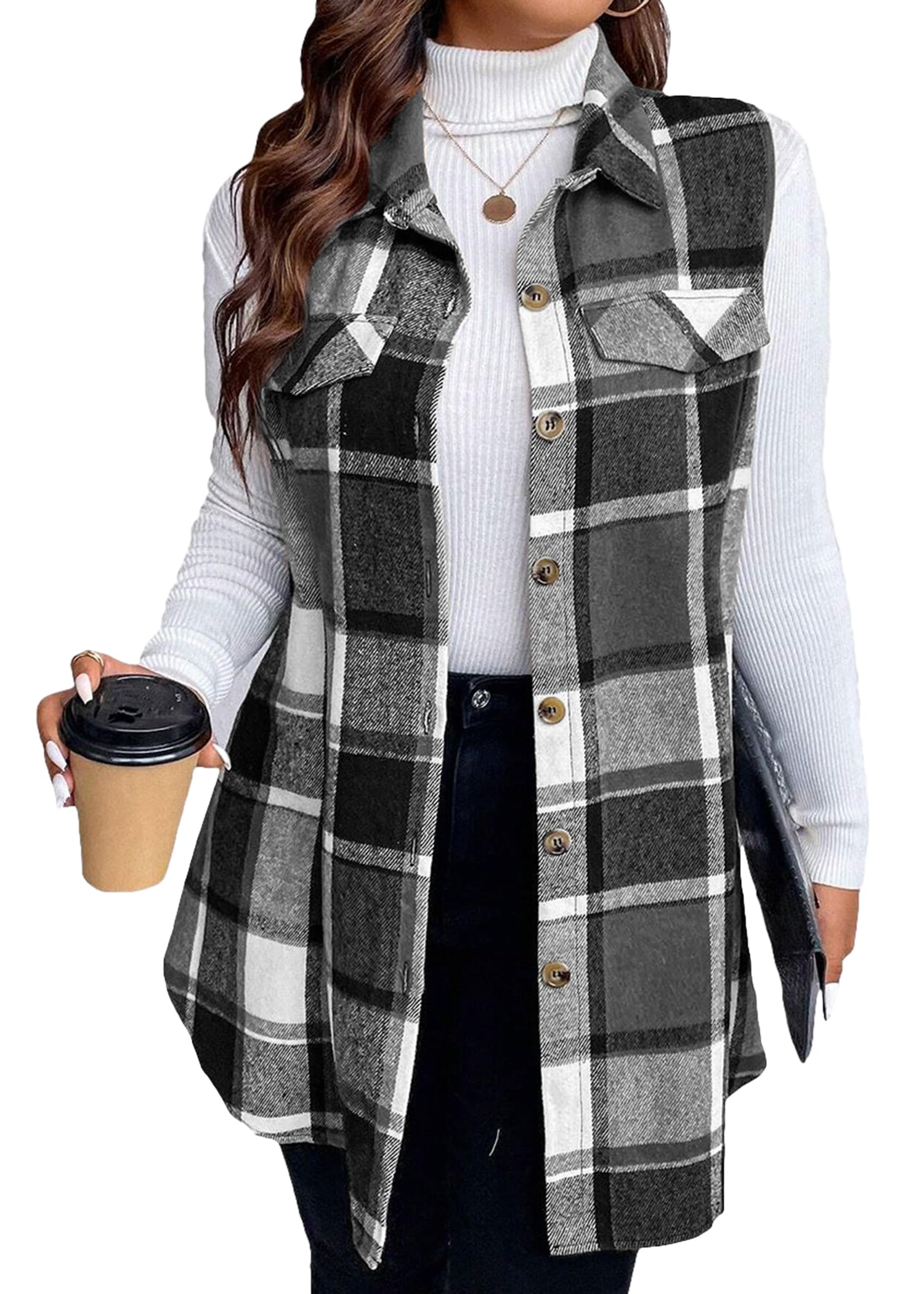 Women's Fall Plaid Lightweight Flannel Vest with Pockets
