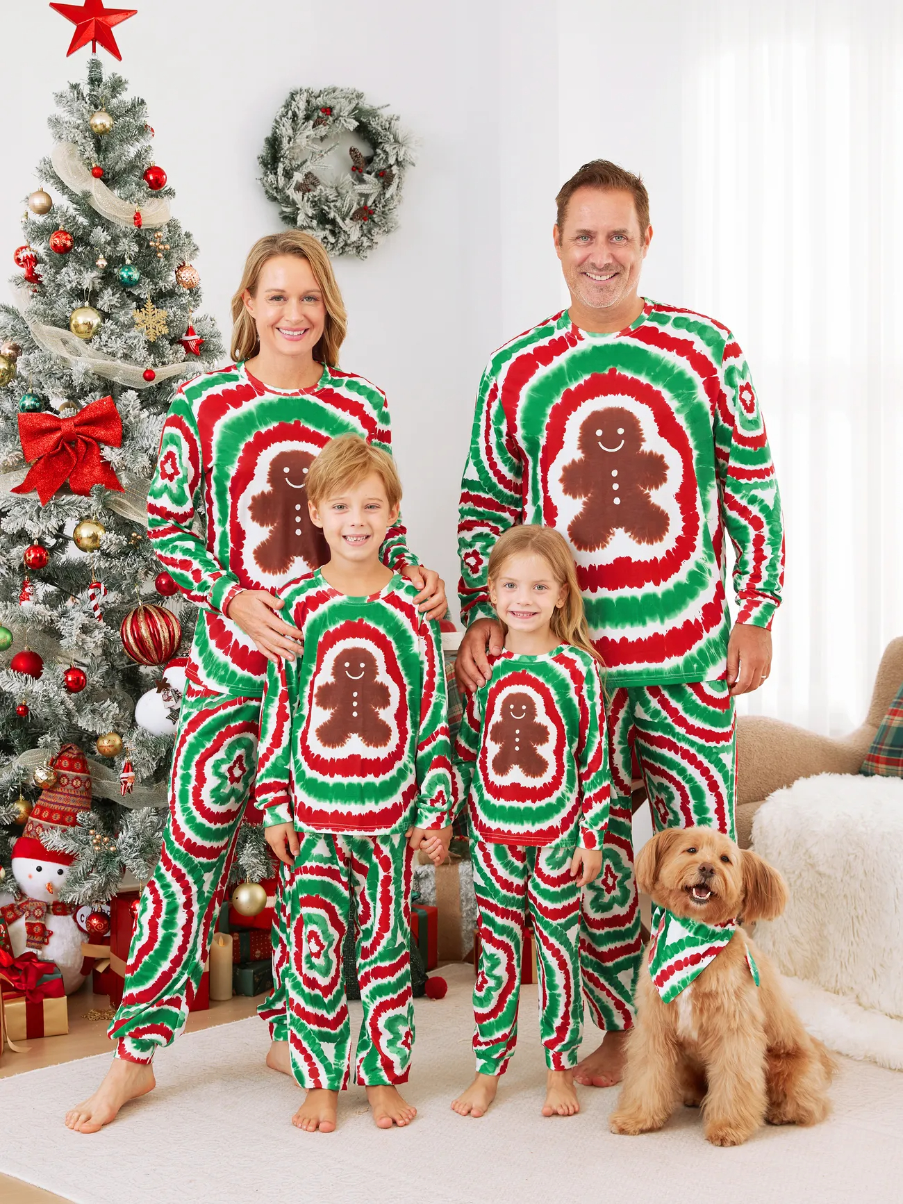 🎁🎄Christmas Sale-Christmas Family Red&Green Tie-Dye Gingerbread Man Pajamas Sets