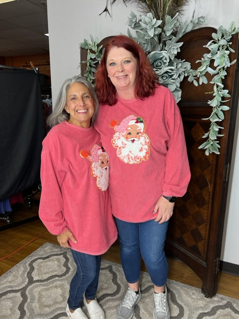 Round Neck Loose Long Sleeve Shiny Santa Pattern Shirt Pullover【Buy 2 Free Shipping】