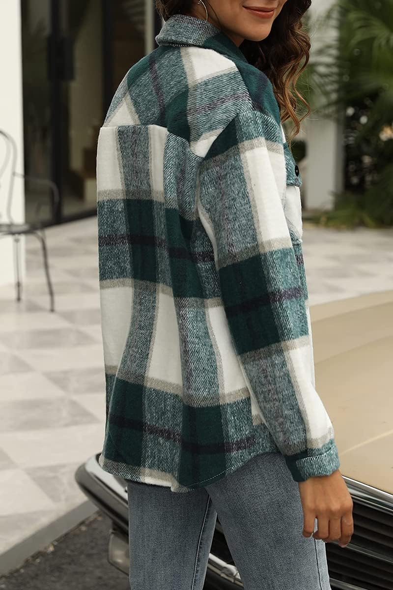 Women's Fall Flannel Plaid Button Down Long Sleeve Shirts Jackets