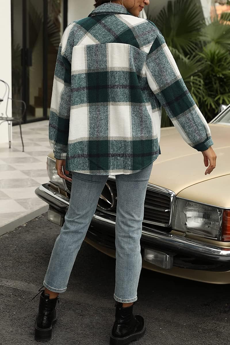 Women's Fall Flannel Plaid Button Down Long Sleeve Shirts Jackets
