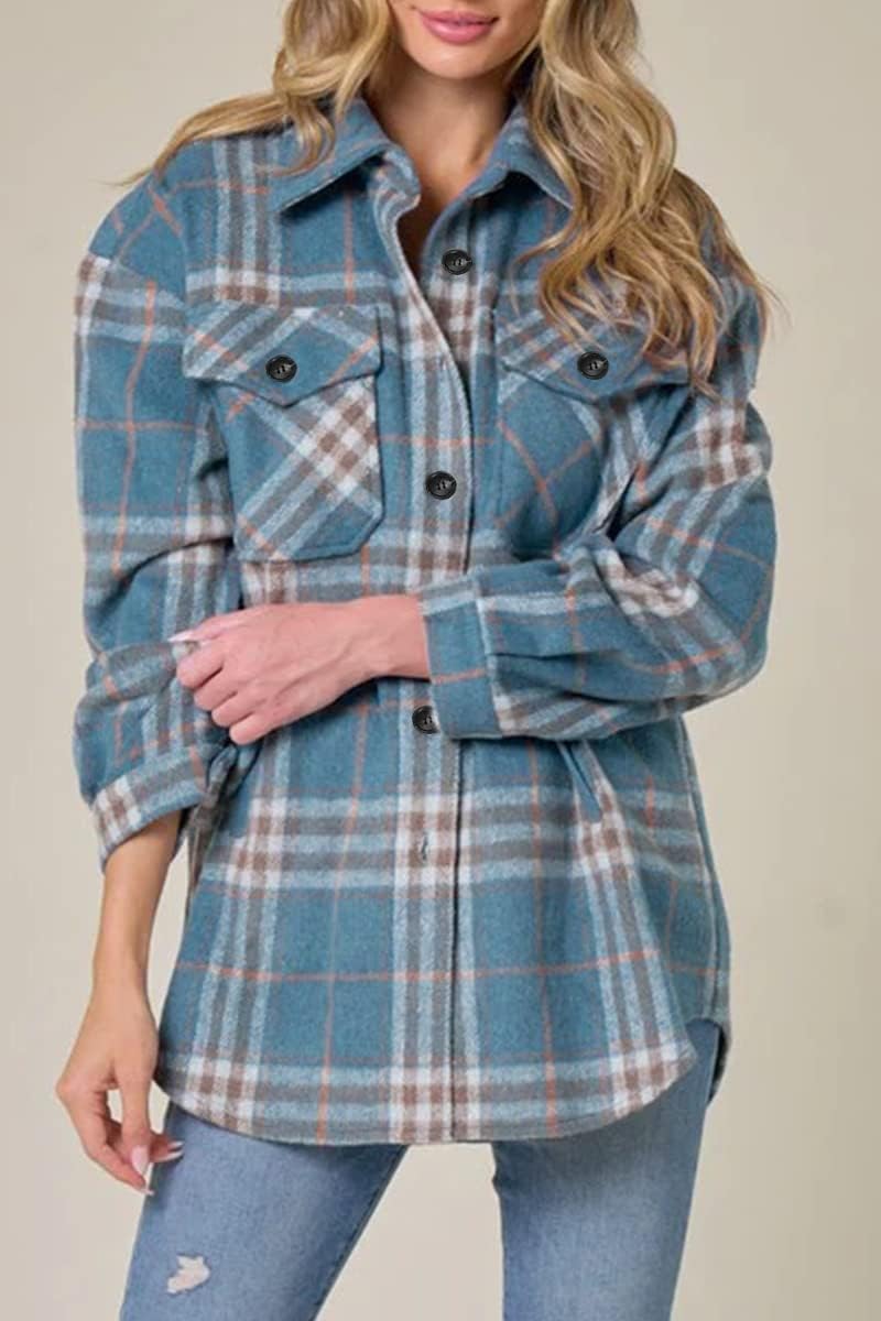 Women's Fall Flannel Plaid Button Down Long Sleeve Shirts Jackets