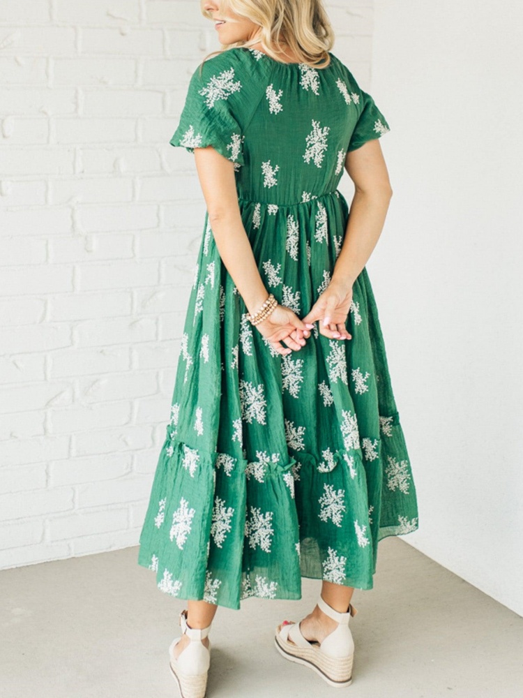 Women's Embroidered Bubble Sleeve Dress