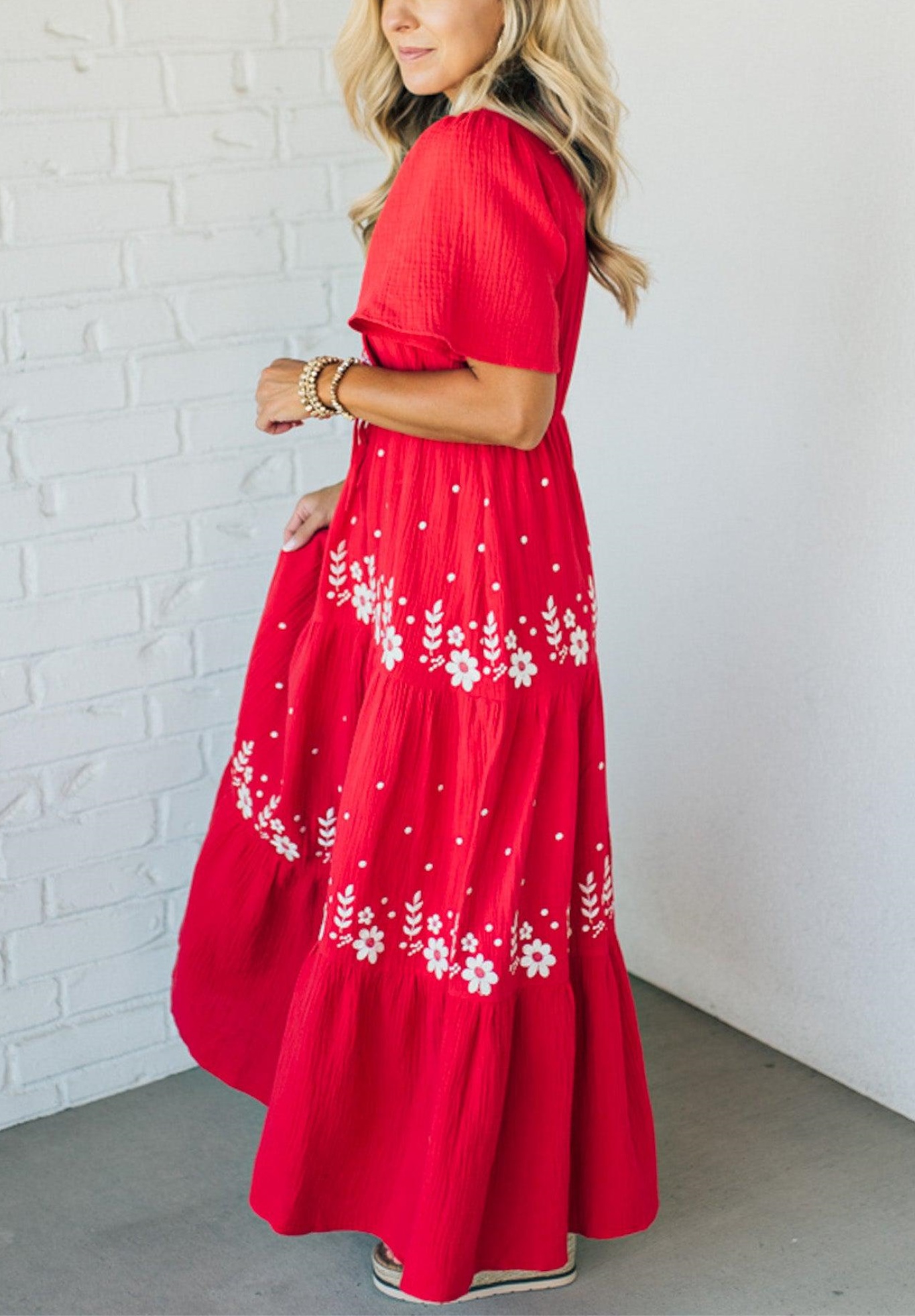Women's V-Neck Boho Embroidered Maxi Dress (Buy 2 Free Shipping)