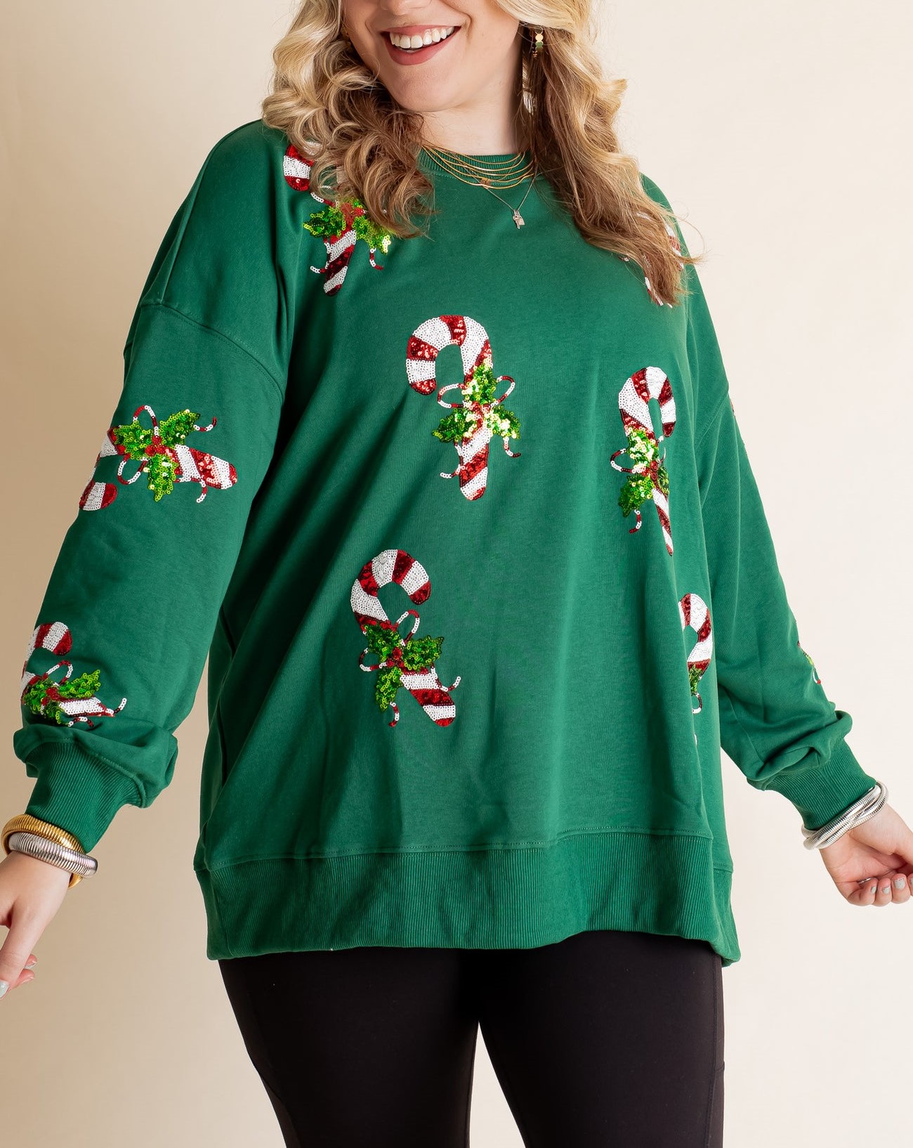 Women's Candy Cane Christmas Sequin Sweatshirt