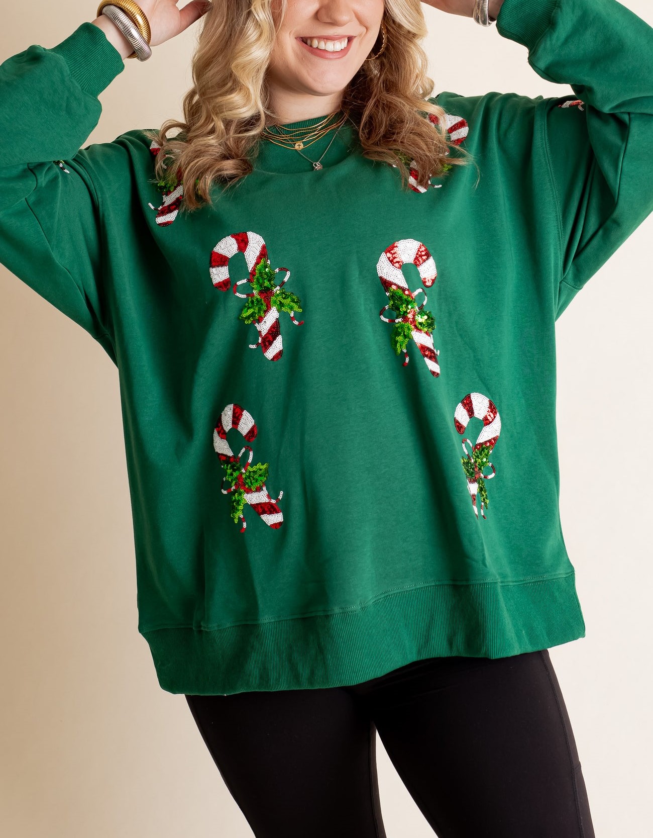 Women's Candy Cane Christmas Sequin Sweatshirt