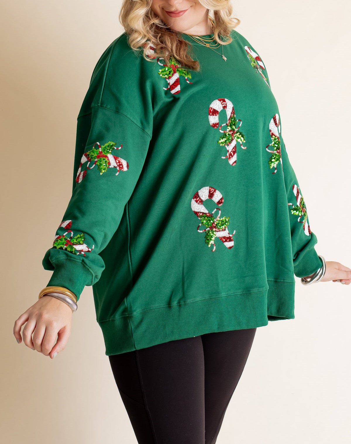 Women's Candy Cane Christmas Sequin Sweatshirt