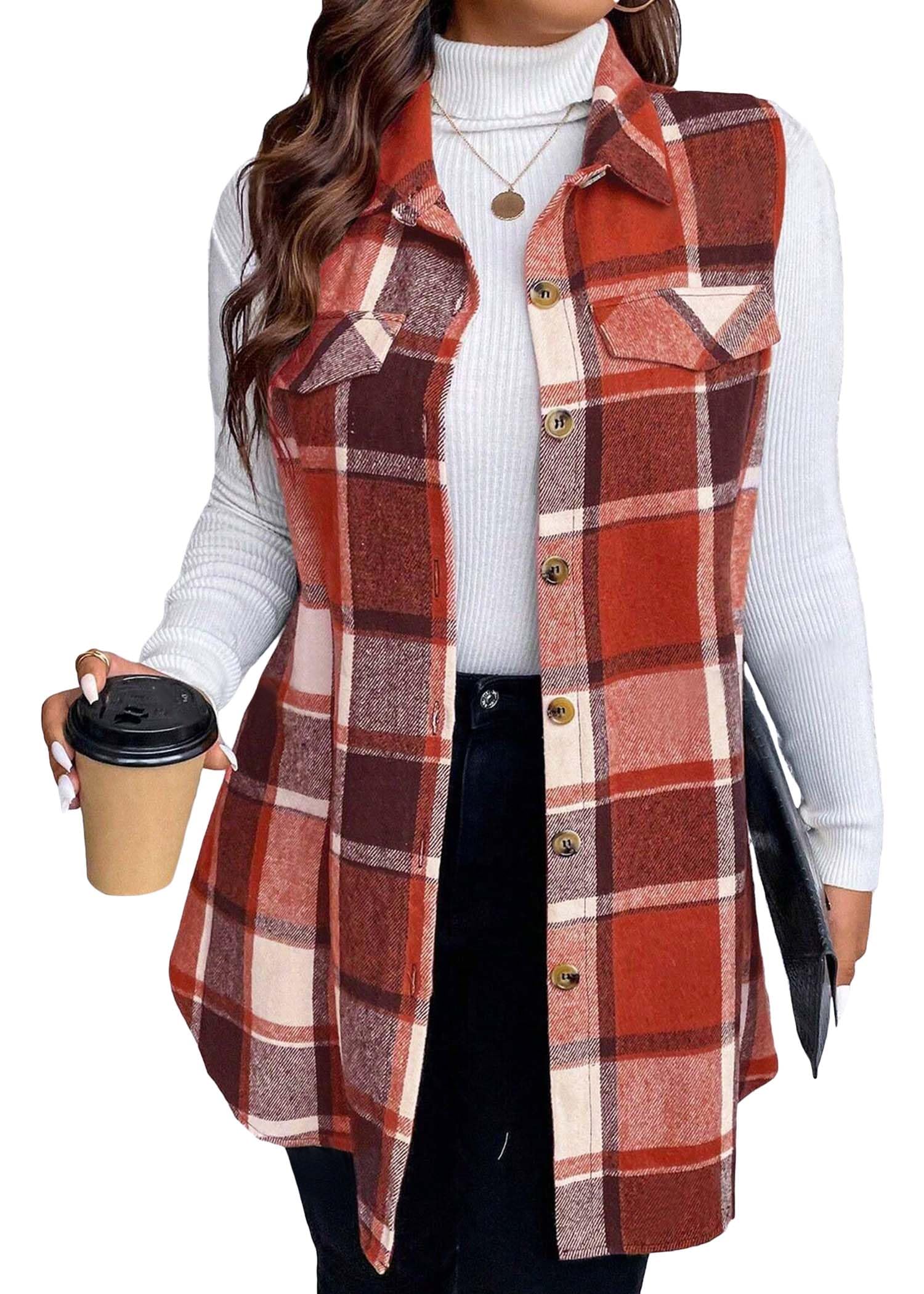 Women's Fall Plaid Lightweight Flannel Vest with Pockets