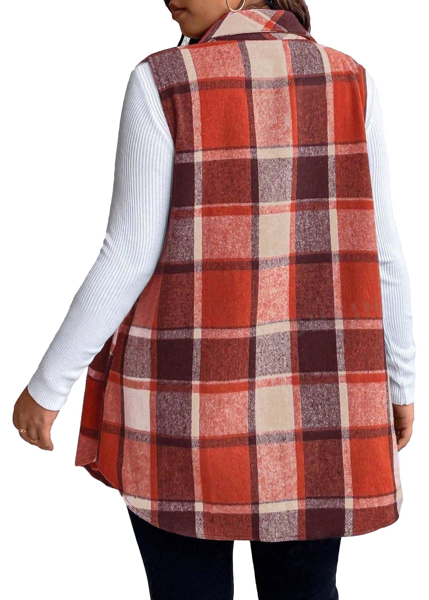 Women's Fall Plaid Lightweight Flannel Vest with Pockets