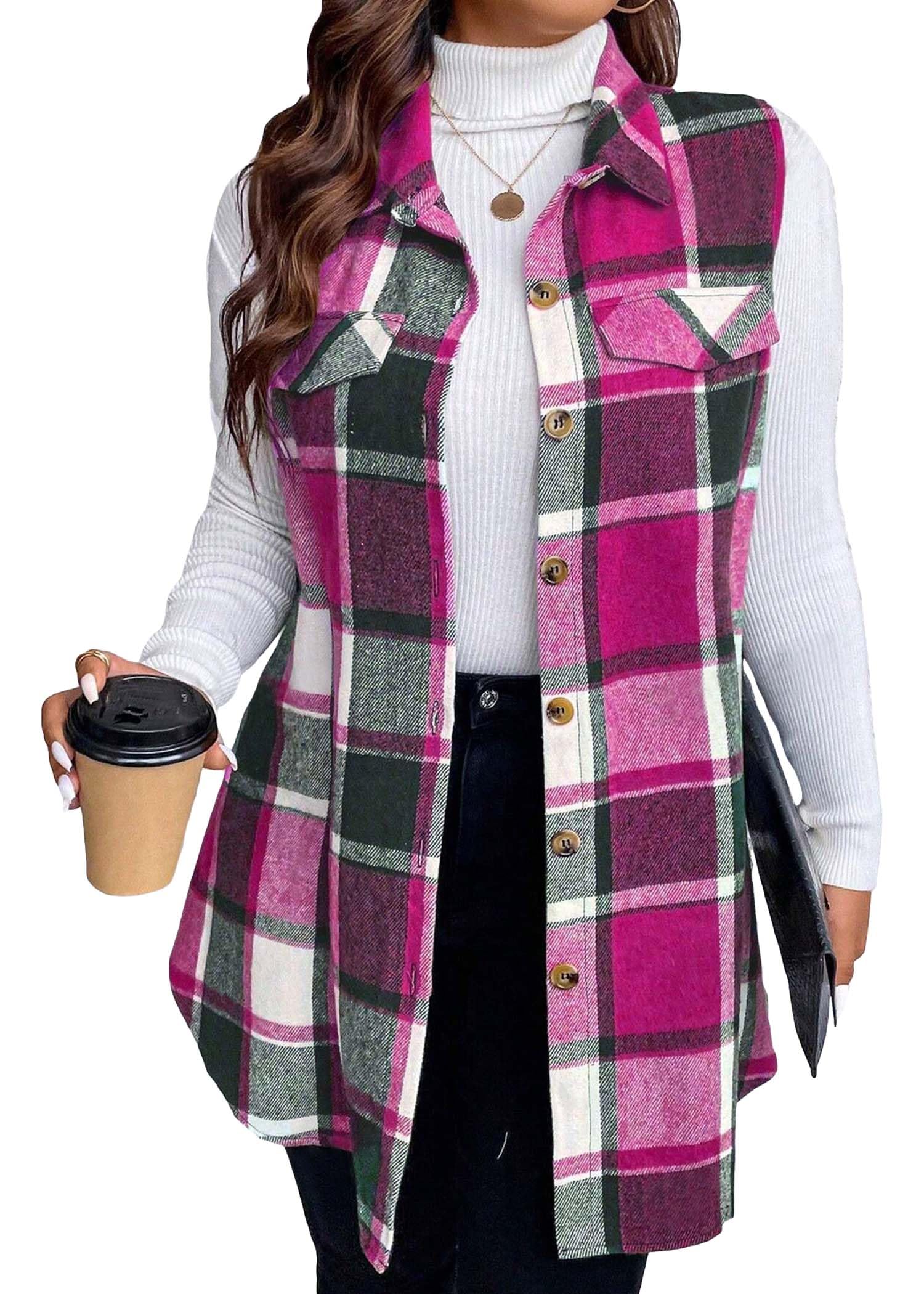 Women's Fall Plaid Lightweight Flannel Vest with Pockets