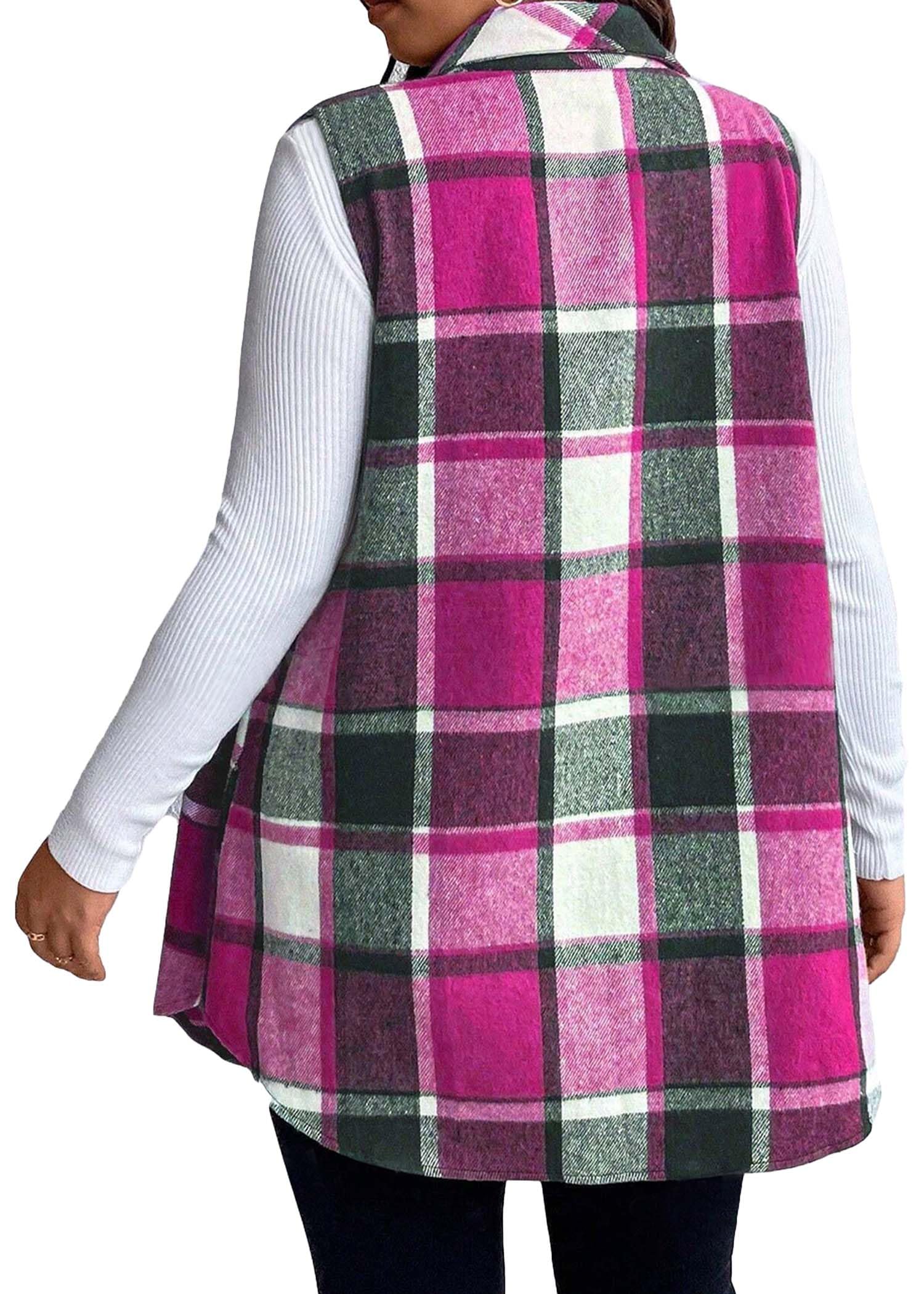 Women's Fall Plaid Lightweight Flannel Vest with Pockets