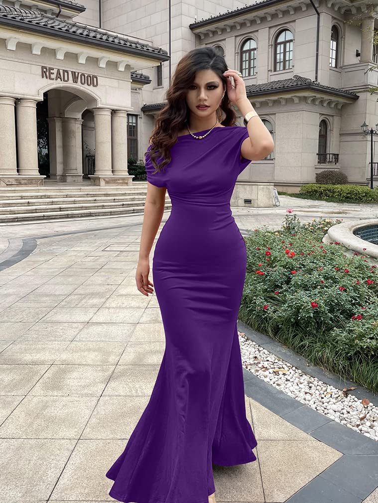 Women's Elegant Sleeveless Off Shoulder Bodycon Long Formal Party Evening Dress