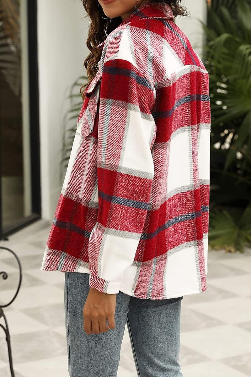 Women's Fall Flannel Plaid Button Down Long Sleeve Shirts Jackets