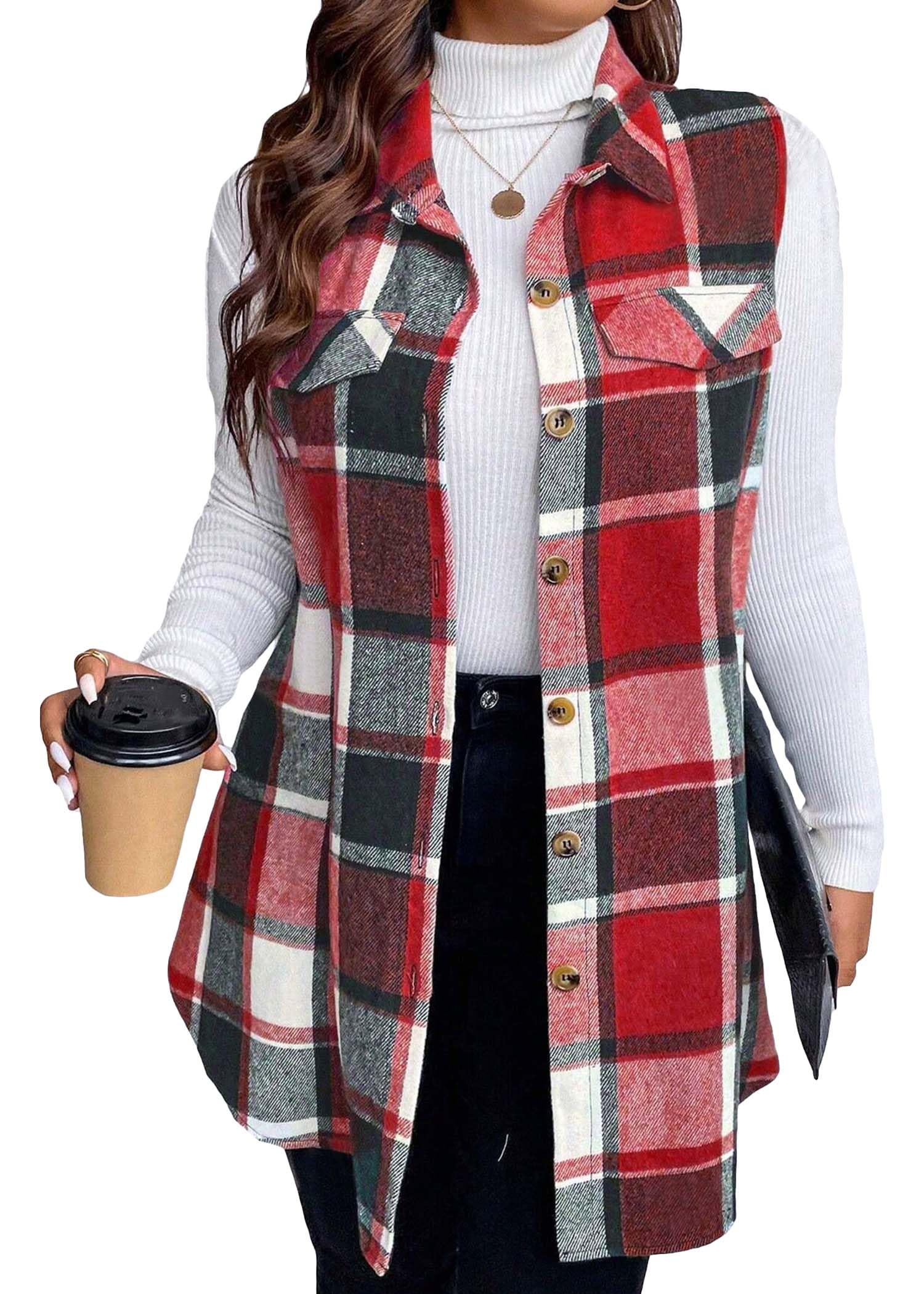 Women's Fall Plaid Lightweight Flannel Vest with Pockets