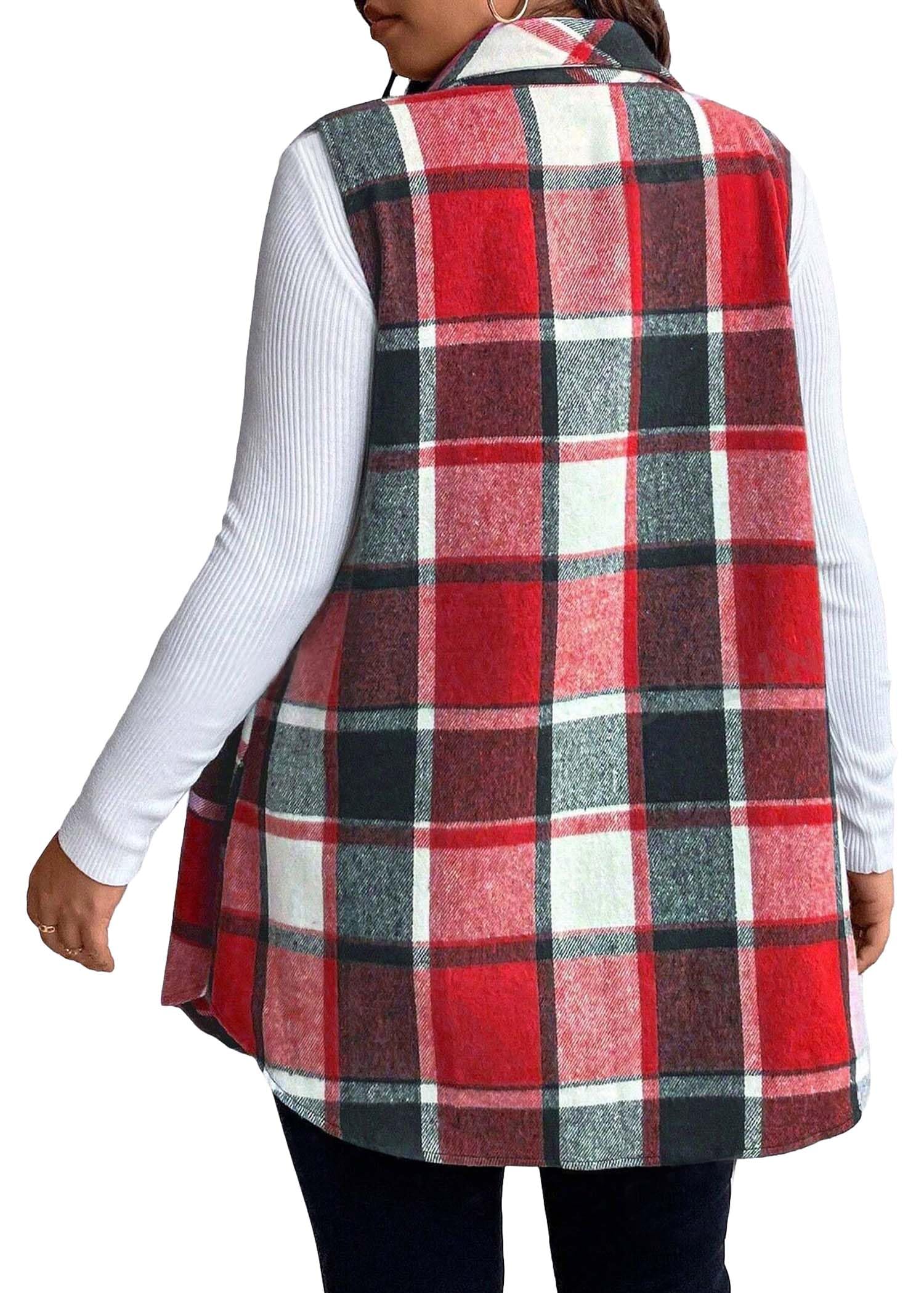 Women's Fall Plaid Lightweight Flannel Vest with Pockets