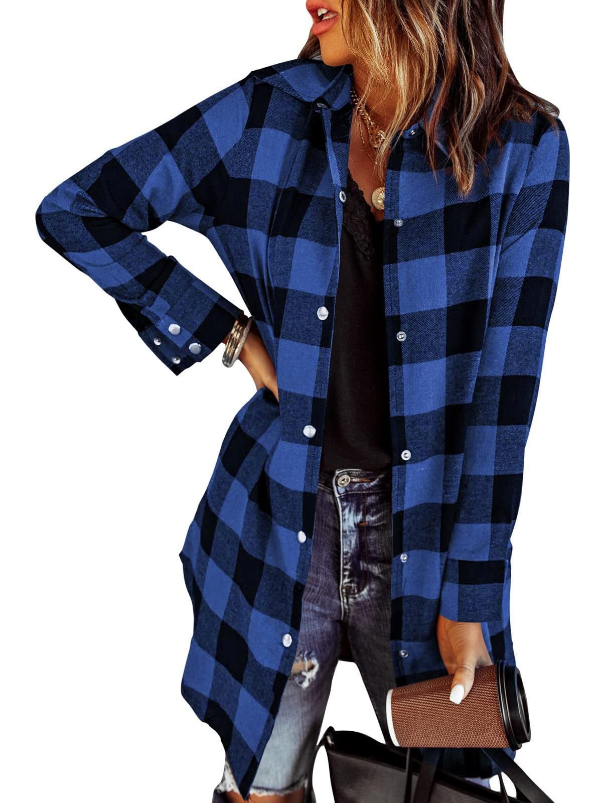 Women's Flannel Long Sleeve Plaid Button Down Shirts