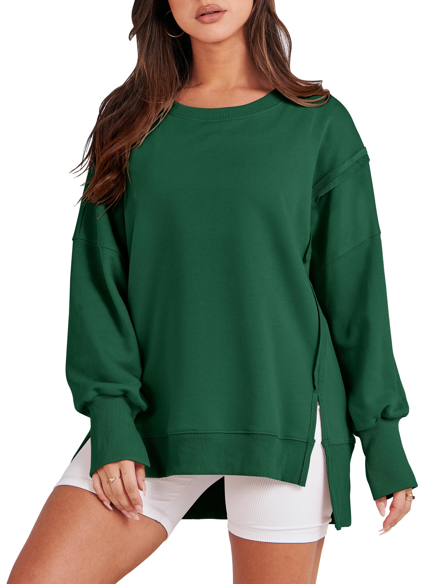 2024 New Women's Oversized Crew Neck Sweatshirt Slit Pullover(buy 2 10% OFF)