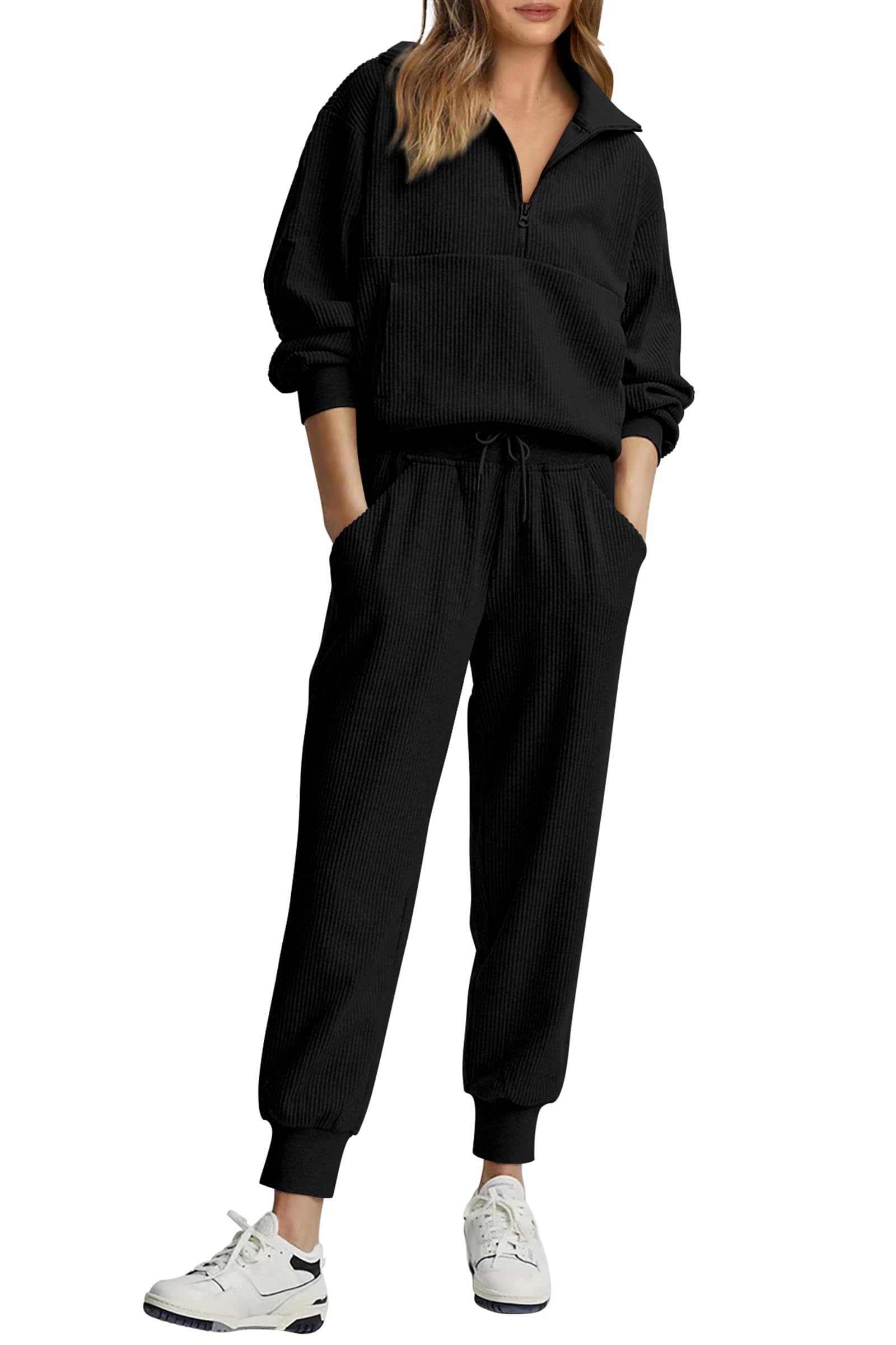 Womens 2 Piece Long Sleeve Half Zip Pullover Fall Tracksuit Sweatsuits Set