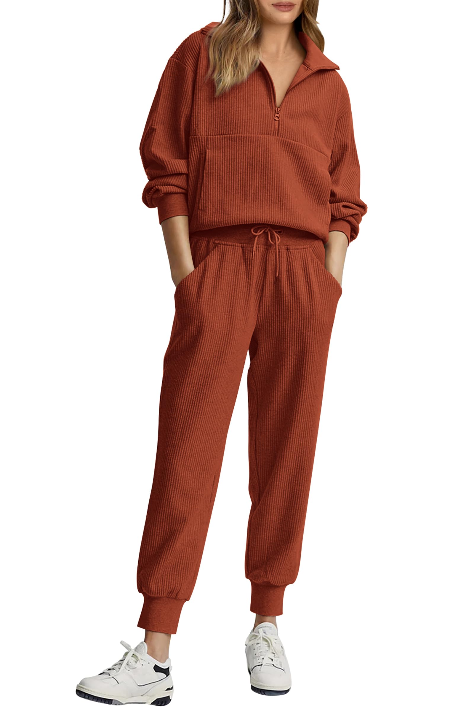 Womens 2 Piece Long Sleeve Half Zip Pullover Fall Tracksuit Sweatsuits Set