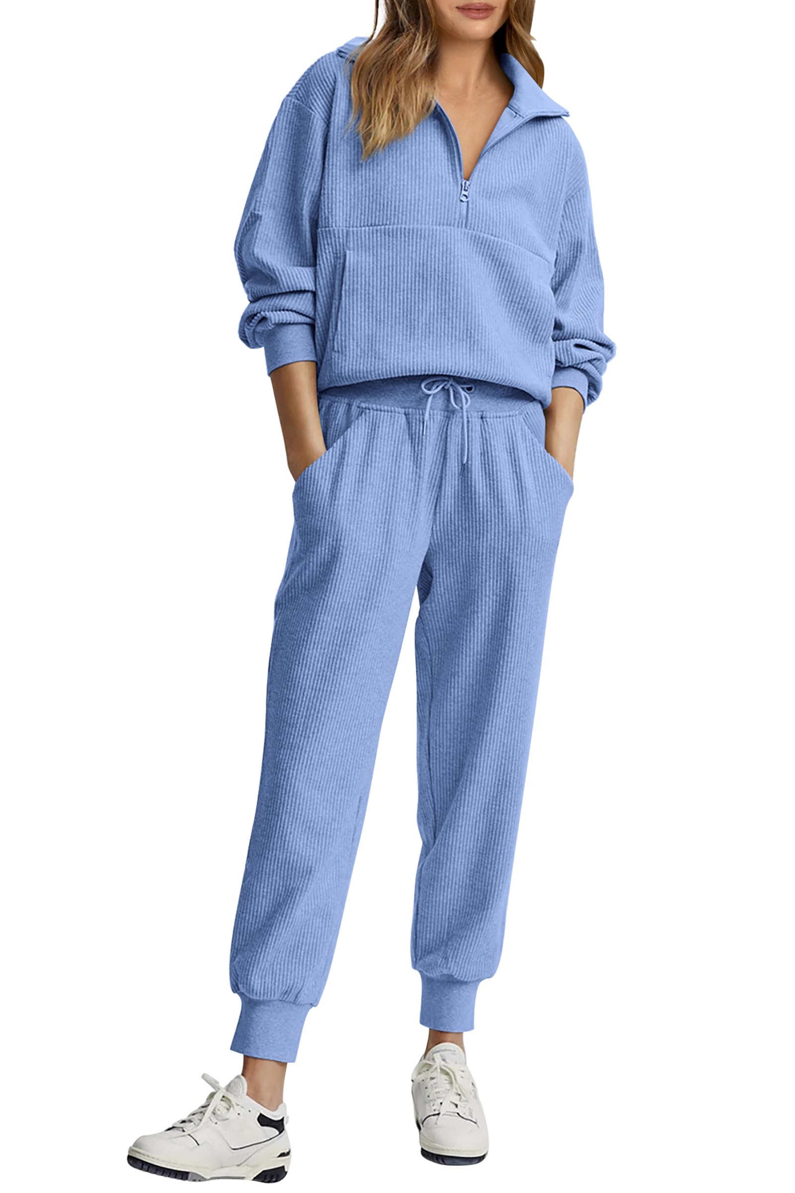 Womens 2 Piece Long Sleeve Half Zip Pullover Fall Tracksuit Sweatsuits Set